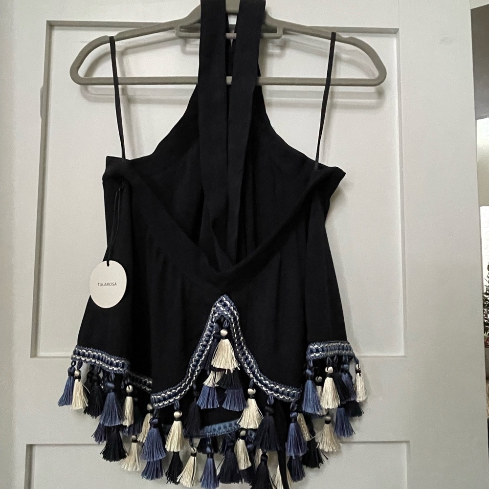 Tularosa Cory navy blue halter top with tassels and embroidery - Picture 4 of 4